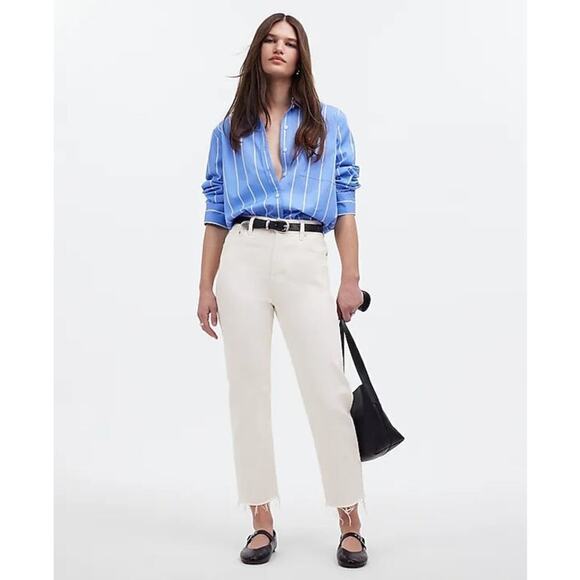 Madewell The '90s Straight Crop Jeans Raw Hem Cropped Denim Tile White NWT 33 - Picture 2 of 13